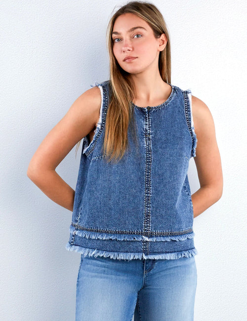 Fray Layered Denim Top