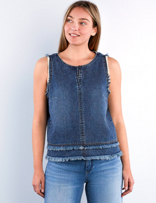 Fray Layered Denim Top